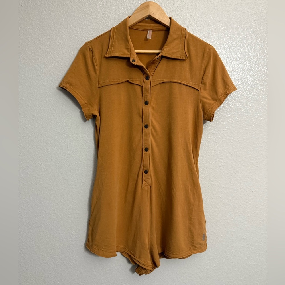 Free People Movement Short-Sleeve Romper Front Buttons